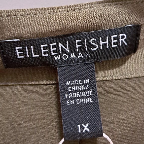 Eileen Fisher Sand-Washed Silk Charmeuse Mandarin-Collar Tunic Olive Size 1X - Picture 8 of 12